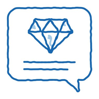 Tırnak içinde elmas taş taslak ikon vektörü. El çizimi mavi karalama çizgisi Pahalı Mücevher Elmas ve Metin, Kristal Tanımlama tabelası. izole edilmiş sembol çizimi