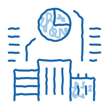 Emlak Piyasası Analizi taslak ikonu vektörü. El çizimi mavi karalama çizgisi. İstatistikçi Analitik Binalar ve Apartmanlar tabelası. izole edilmiş sembol çizimi