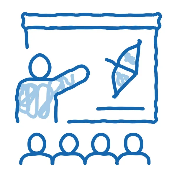 Arco Flecha Lição Educação Esboço Ícone Vetor Mão Desenhado Azul — Vetor de Stock