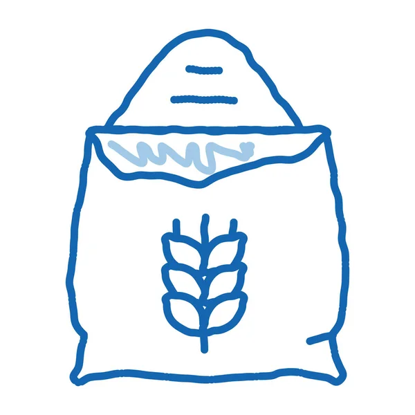 一袋天然小麦面粉素描图标矢量 手绘蓝色涂鸦线艺术小麦烘焙配料烹调美味蛋糕和面包标志 孤立的符号说明 — 图库矢量图片