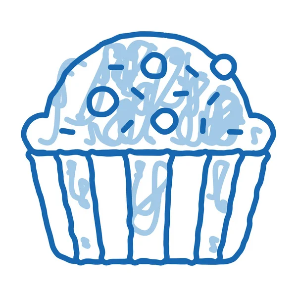Muffin Delicious Baked Food Schets Icoon Vector Handgetekende Blauwe Doodle — Stockvector