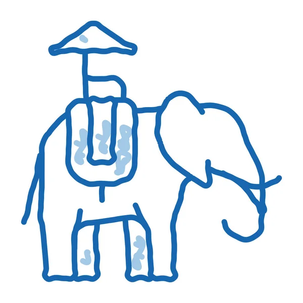 Elephant Excursions Croquis Icône Vecteur Dessiné Main Bleu Doodle Ligne — Image vectorielle