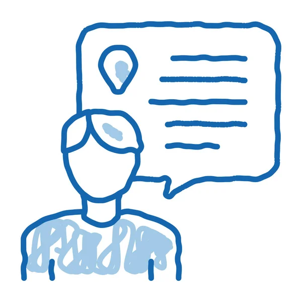 Human Talking Location Sketch Icon Vector Inglês Mão Desenhado Azul — Vetor de Stock