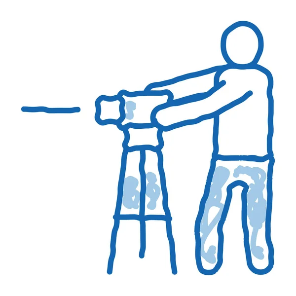 Εργαζόμενος Μέτρηση Τοπίο Διάνυσμα Εικονίδιο Χειροποίητο Μπλε Γραμμή Doodle Art — Διανυσματικό Αρχείο