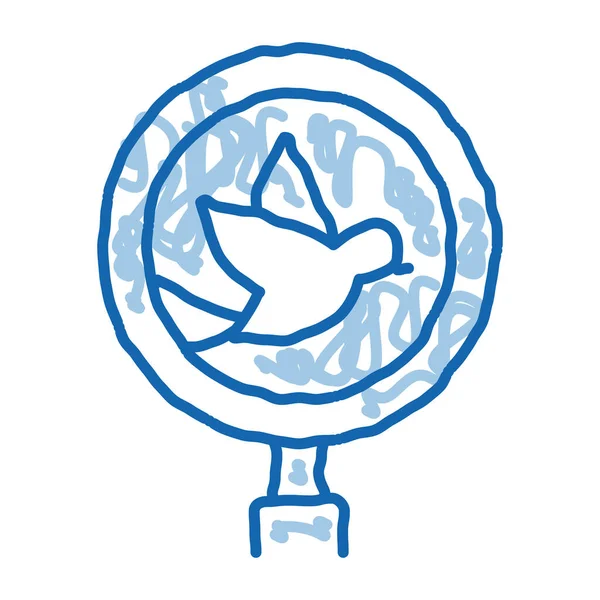 鳥の鳥類学研究スケッチアイコンベクトル 手描きの青いドアラインアートフライングバードと拡大鏡 ルーペ機器のサインを検索します 孤立したシンボルイラスト — ストックベクタ