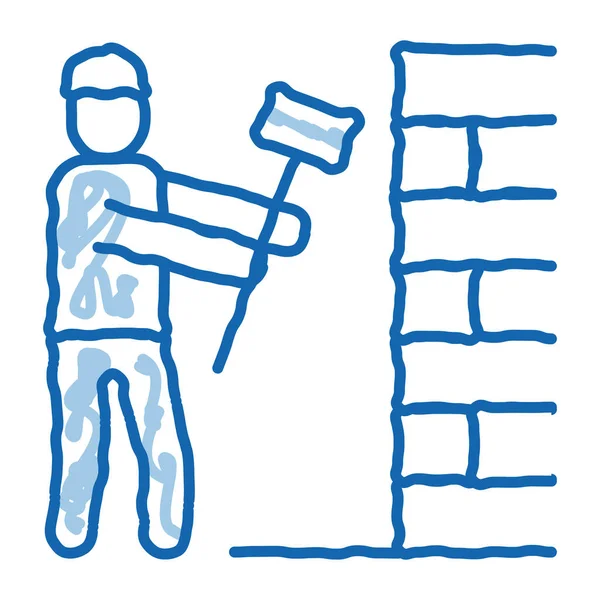 Człowiek Destroy Wall Szkic Wektor Ikony Ręcznie Rysowane Niebieskie Doodle — Wektor stockowy