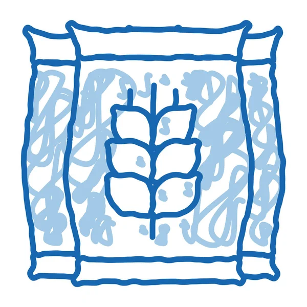 麦袋草图图标向量 手绘蓝色涂鸦线艺术麦袋标志 孤立的符号说明 — 图库矢量图片