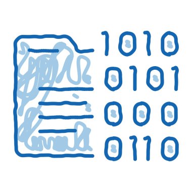 ikili kod skeç ikon vektörü. El çizimi mavi karalama çizgisi ikili kod işareti. izole edilmiş sembol çizimi