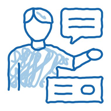 İnsan Konuşan taslak ikon vektörü. El çizimi mavi karalama çizgisi İnsan Konuşması tabelası. izole edilmiş sembol çizimi