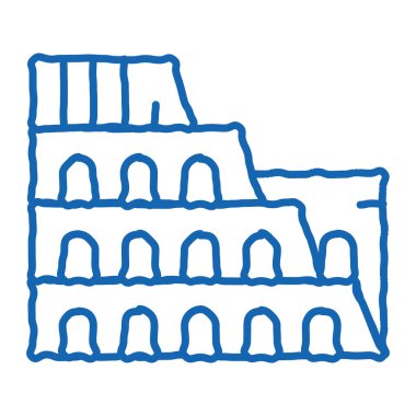 Kolezyum Binası taslak ikon vektörü. El çizimi mavi karalama çizgisi. Kolezyum Binası tabelası. izole edilmiş sembol çizimi