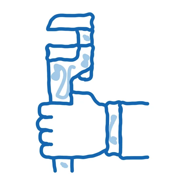 Vettore Icona Schizzo Chiave Regolabile Disegnato Mano Blu Doodle Line — Vettoriale Stock