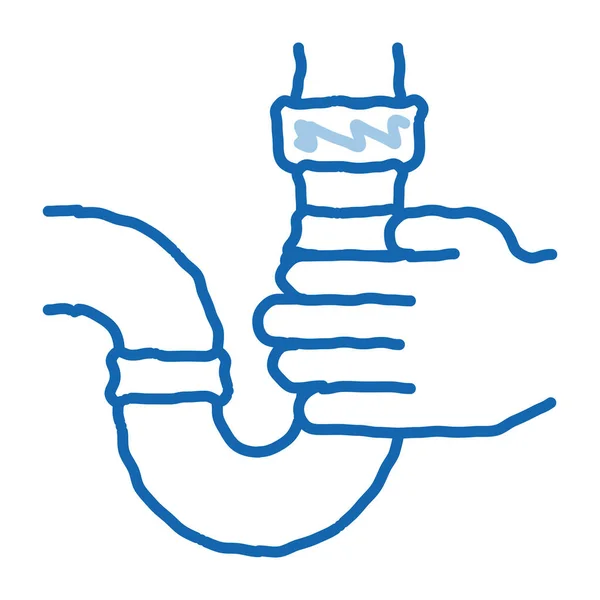 Вектор Ескізу Ручного Утримання Труби Рука Намальована Синьою Каракулевою Лінією — стоковий вектор