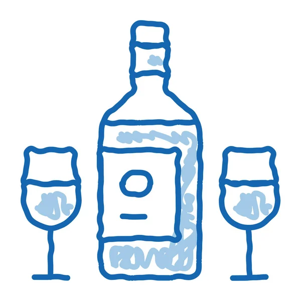 Vino Botella Bosquejo Icono Vector Arte Dibujado Mano Garabato Azul — Vector de stock