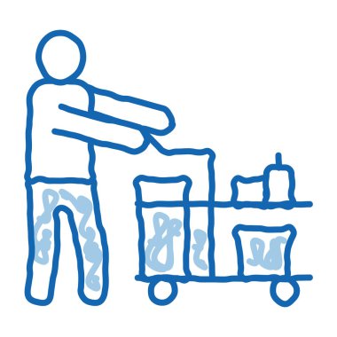 Temizleyici Cart taslak ikon vektörü. El çizimi mavi karalama çizgisi Temizlik Arabası tabelası. izole edilmiş sembol çizimi