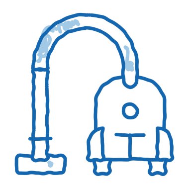 Elektrik süpürgesi taslak ikon vektörü. El çizimi mavi karalama çizgisi, elektrikli süpürge tabelası. izole edilmiş sembol çizimi