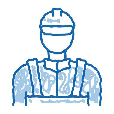 Mason Worker ikon vektörünü çiziyor. El çizimi mavi karalama çizgisi Mason İşçi tabelası. izole edilmiş sembol çizimi