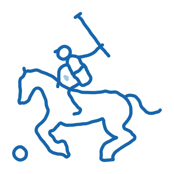 Equestrian Polo Sketch Icon Vector Hand Drawn Blue Doodle Line — Stock Vector