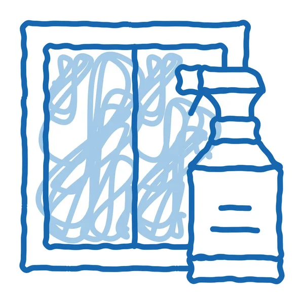 Γυαλί Clean Spray Διάνυσμα Εικονίδιο Χειροποίητο Μπλε Doodle Γραμμή Τέχνης — Διανυσματικό Αρχείο