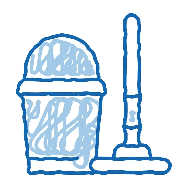 Bucket Και Σφουγγαρίστρα Διάνυσμα Εικονίδιο Ζωγραφισμένο Χέρι Μπλε Γραμμή Doodle — Διανυσματικό Αρχείο