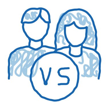 Cinsiyet Savaşı taslak ikon vektörü. El çizimi mavi karalama çizgisi cinsiyet savaşı işareti. izole edilmiş sembol çizimi