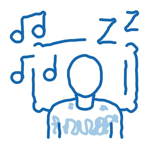 Endormir Musique Croquis Icône Vecteur Dessiné Main Bleu Doodle Line — Image vectorielle