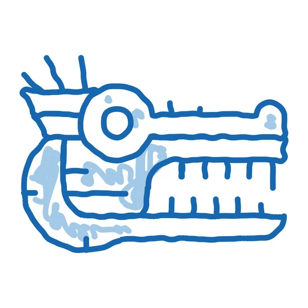 聖なるトーテム動物の頭のスケッチアイコンベクトル 手描きの青いドアラインアート神聖なトーテム動物の頭のサイン 孤立したシンボルイラスト — ストックベクタ
