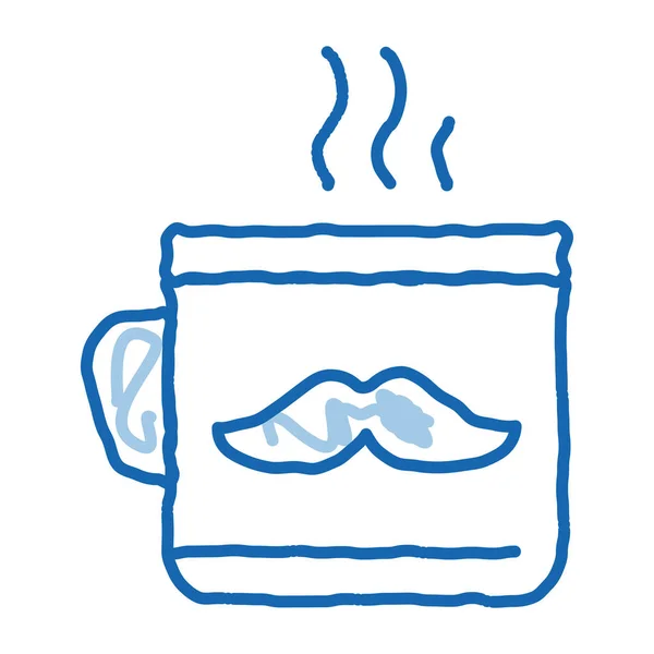 Schnurrbart Cup Sketch Icon Vektor Handgezeichnetes Blaues Doodle Line Art — Stockvektor