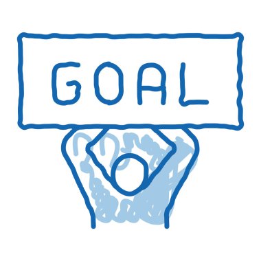 İşaret Hedefi çizim ikonu vektörü olan adam. El çizimi mavi karalama çizgisi İşaretli Sanat Adamı. izole edilmiş sembol çizimi