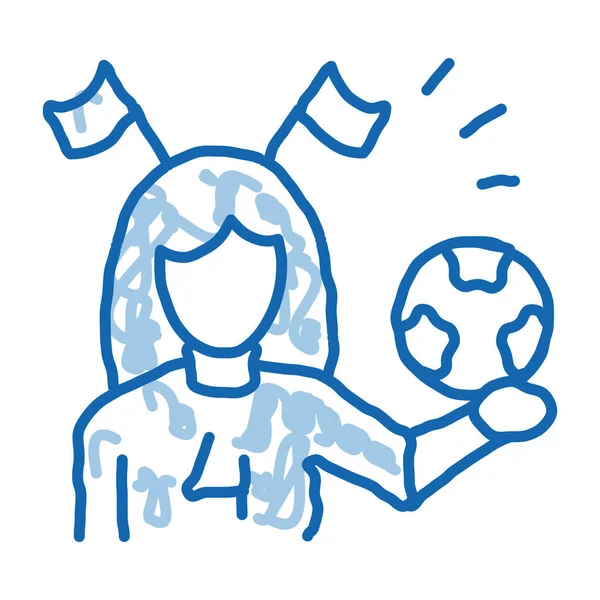 Mulher Futebol Cheerleader Esboço Ícone Vetor Mão Desenhado Azul Doodle — Vetor de Stock