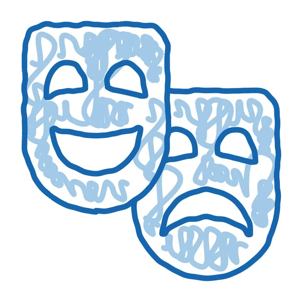 Вектор Иконок Mask People Emotions Ручная Рисованная Синяя Линия Каракулей — стоковый вектор