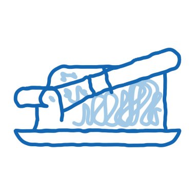 Bıçak taslak ikon vektörlü bir parça tereyağı. El çizimi mavi çizgili tereyağı, üzerinde bıçak işareti var. izole edilmiş sembol çizimi