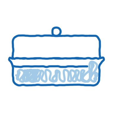 Tereyağı kabı taslak ikon vektörü. El çizimi mavi çizgili tereyağı tabağı tabelası. izole edilmiş sembol çizimi