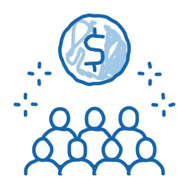 İnsanlar para taslak ikon vektörü istiyor. El çizimi mavi karalama çizgisi insanlar para işareti istiyor. izole edilmiş sembol çizimi