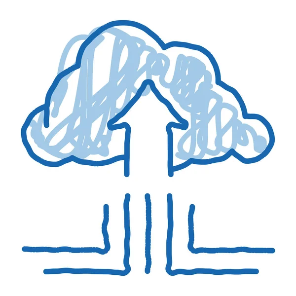 Vetor Ícone Esboço Armazenamento Nuvem Fintech Mão Desenhado Azul Doodle — Vetor de Stock
