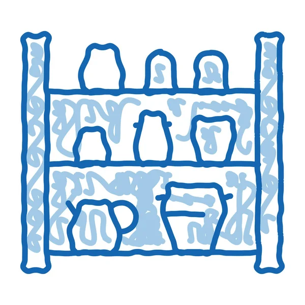 Schrank Mit Tonprodukten Skizze Symbol Vektor Handgezeichnetes Blaues Doodle Line — Stockvektor