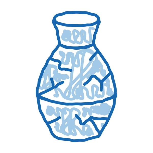 Rozbitá Hliněná Váza Skica Ikona Vektor Ručně Kreslený Modrý Čmáranice — Stockový vektor