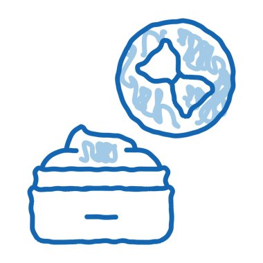 Yaşlanma karşıtı taslak ikon vektörü. El çizimi mavi karalama çizgisi yaşlanma karşıtı krem rengi tabela. izole edilmiş sembol çizimi