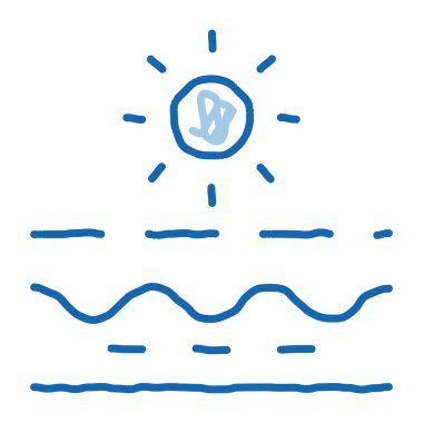 Güneş kremi ikon vektörü çizimi. El çizimi mavi çizgili sanat eseri güneş kremi efekti işareti. izole edilmiş sembol çizimi