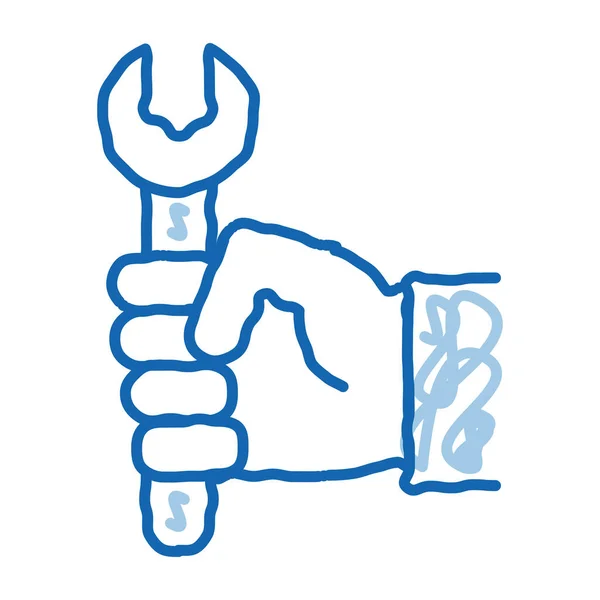 Repairman Sketch Icon Vector Hand Drawn Blue Doodle Line Art — Stock Vector