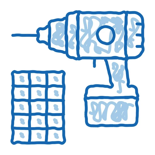 Τρυπάνι Επισκευή Διάνυσμα Εικονίδιο Μπαταρίας Ζωγραφισμένο Χέρι Μπλε Γραμμή Doodle — Διανυσματικό Αρχείο
