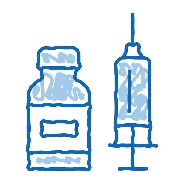 Syringe Medicine Sketch Icon Vector Hand Drawn Blue Doodle Line — Stock Vector