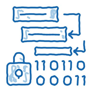 İkili koruma algoritması taslak ikon vektörü. El çizimi mavi karalama çizgisi ikili koruma algoritması işareti. izole edilmiş sembol çizimi