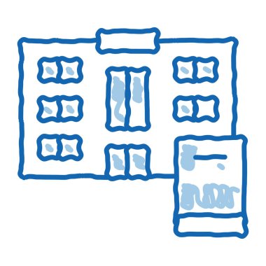 Kütüphane taslak ikon vektörü. El çizimi mavi çizgili sanat kütüphanesi tabelası. izole edilmiş sembol çizimi