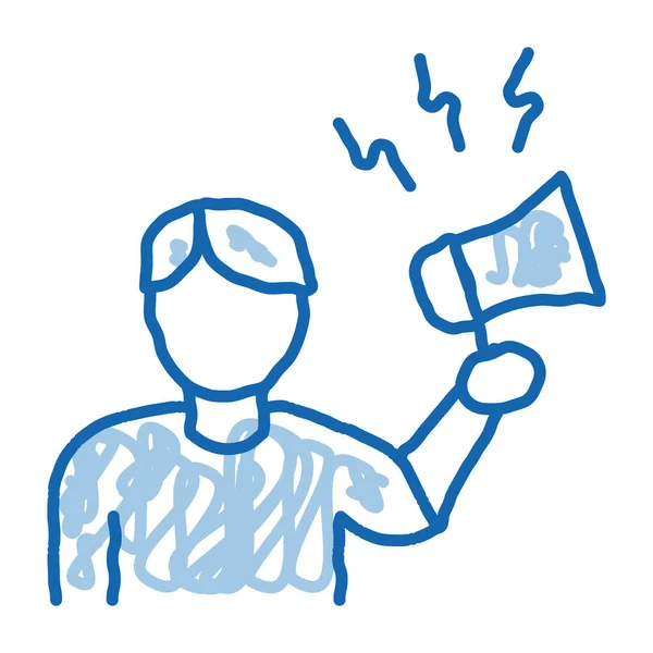 Alto Falante Homem Esboço Ícone Vetor Mão Desenhado Azul Doodle — Vetor de Stock