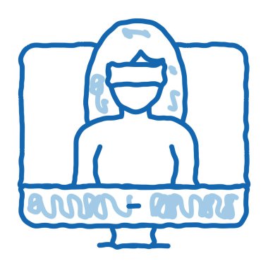 Bilgisayar korsanı ikon vektörünü çiziyor. El çizimi mavi çizgili bilgisayar korsanı işareti. izole edilmiş sembol çizimi