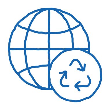 Dünya ekolojisi ikon vektörünü çiziyor. El çizimi mavi karalama çizgisi. Sanat gezegeni Dünya ekolojisi işareti. izole edilmiş sembol çizimi