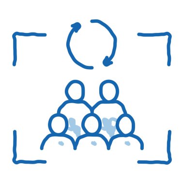 Bir grup insanın ikon vektörünü çizmesi. El çizimi mavi karalama çizgisi. İmza grubunun resim yenilemesi. izole edilmiş sembol çizimi