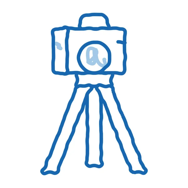 Câmera Vídeo Com Vetor Ícone Esboço Tripé Mão Desenhada Azul — Vetor de Stock