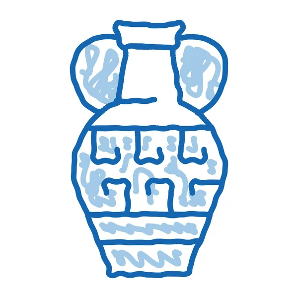 ギリシャの装飾花瓶のスケッチアイコンベクトル 手描きの青いドアラインアートギリシャの装飾花瓶のサイン 孤立したシンボルイラスト — ストックベクタ