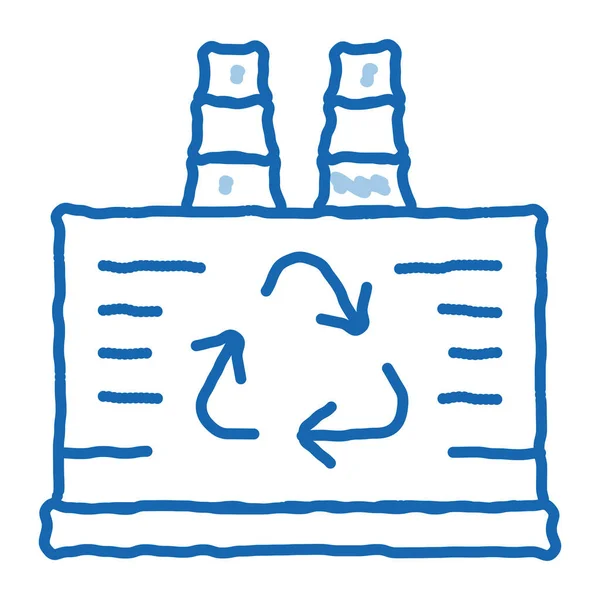 Вектор Иконок Тепловой Экологической Электростанции Ручной Рисунок Синий Каракули Линии — стоковый вектор